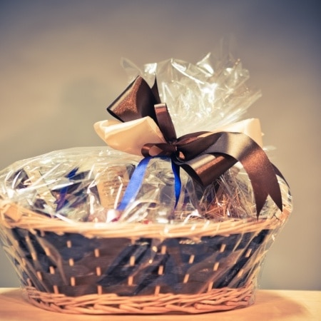 18232966 - vintage gift basket against blue background
