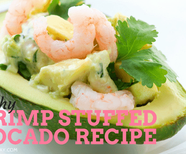 shrimp stuffed avocado recipe banner