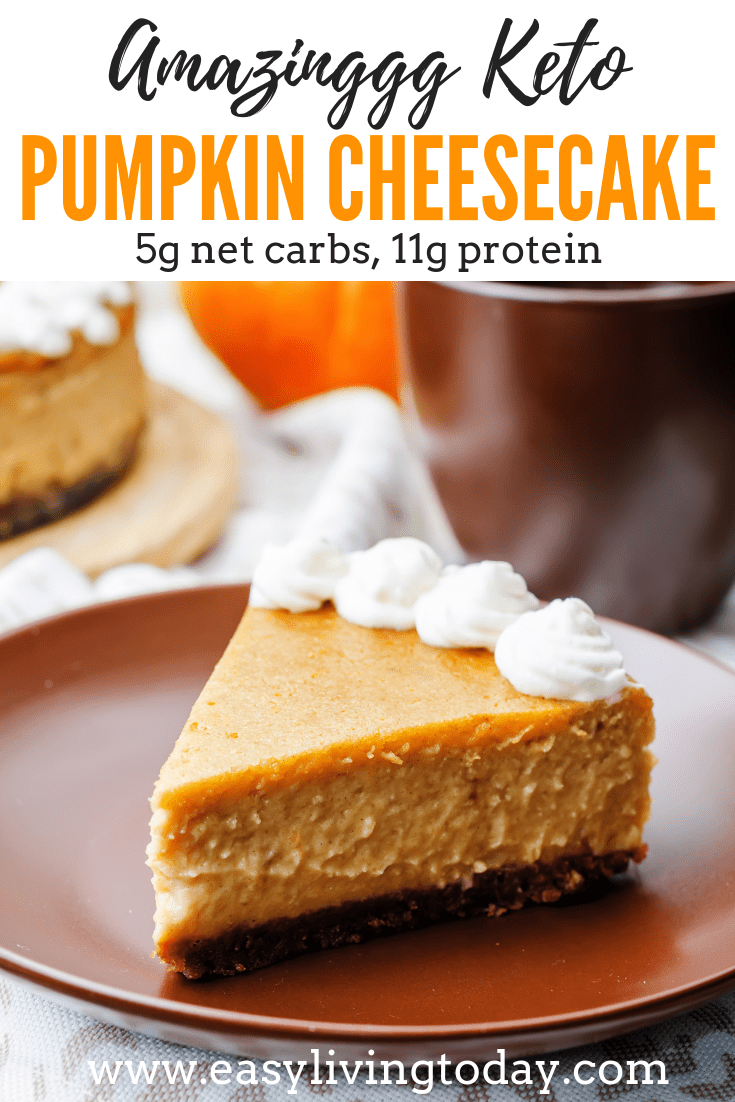 This amazing keto pumpkin cheesecake recipe will be your BFF this fall! It's the best one out there and is super easy. Low carb lovers rejoice! Only 5 net carbs and 11g protein! #keto #ketogenicdiet #ketorecipes
