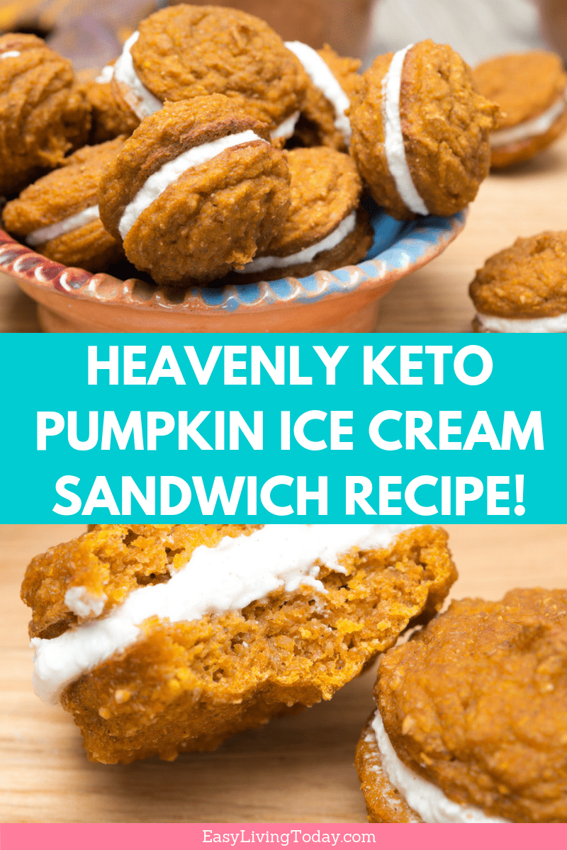 If you love pumpkin everything but are low carb, this super easy & heavenly keto pumpkin ice cream sandwich recipe is for you! The perfect pumpkin cookies mixed with vanilla bean ice cream that is ketogenic diet safe! #keto #ketorecipes #pumpkinrecipes #ketogenicdiet